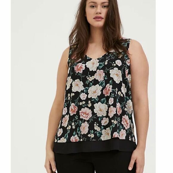 Torrid Black Floral Chiffon Double Layer Tank Sz 1 - Picture 1 of 10